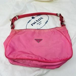 Vintage Prada Nylon Tessuto Sport Bag Small Baguette DIY Pink w Dust Bag